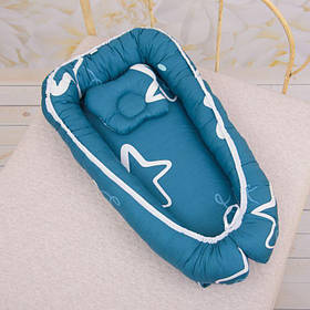 Кокон "Яскраві зорі" Стандарт з ортопедичним матрацом Поплін Кулір 50*80 см Betis Синій