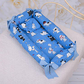 Кокон-Бебі "Веселі звірята" Поплін 55*90 см Betis Блакитний з принтом