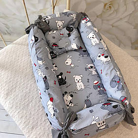 Кокон-Бебі "Веселі звірята" Поплін 55*90 см Betis Сірий з принтом