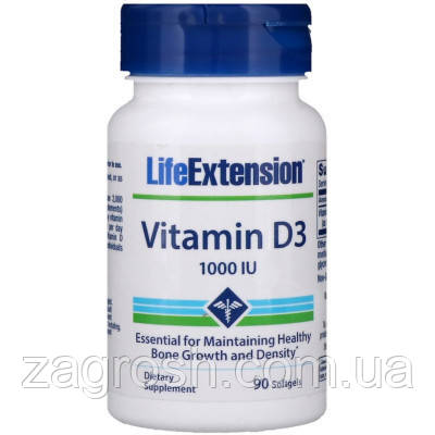 Promo Ціна! Вітамін Life Extension Вітамін D3, Vitamin D3, 25 мкг (1000 МE), 90 гелевих капсул (LEX-17539) - тільки на