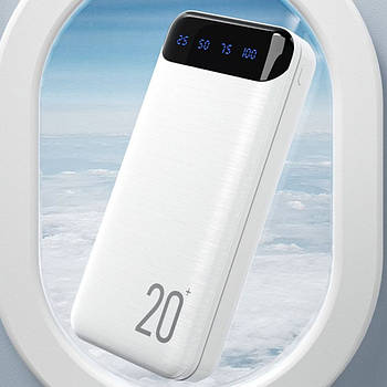 Портативний зовнішній акумулятор на 20000мАг, KP-89, Білий / Повербанк / Power Bank / Павербанк