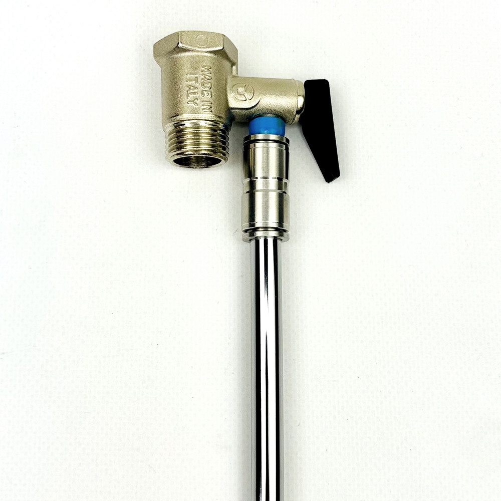 Запобіжний клапан з ручкою зі зливною трубкою хром (0,5 м), 8bar, Boiler Series KVANT