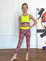 Топ і легінси для фітнесу на дівчинку спортивні з біфлексу з квітковим візерунком Софія р.26-44