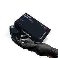 Рукавички нітрилові чорні S оглядові без латексу та тальку 100шт медичні одноразові MediPlus