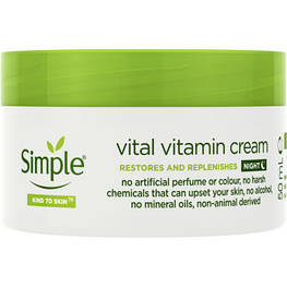 Крем для обличчя Simple Vital Vitamin Night Cream Kind to Skin Нічний вітамінний 50 мл (8710447485552) - оригінал