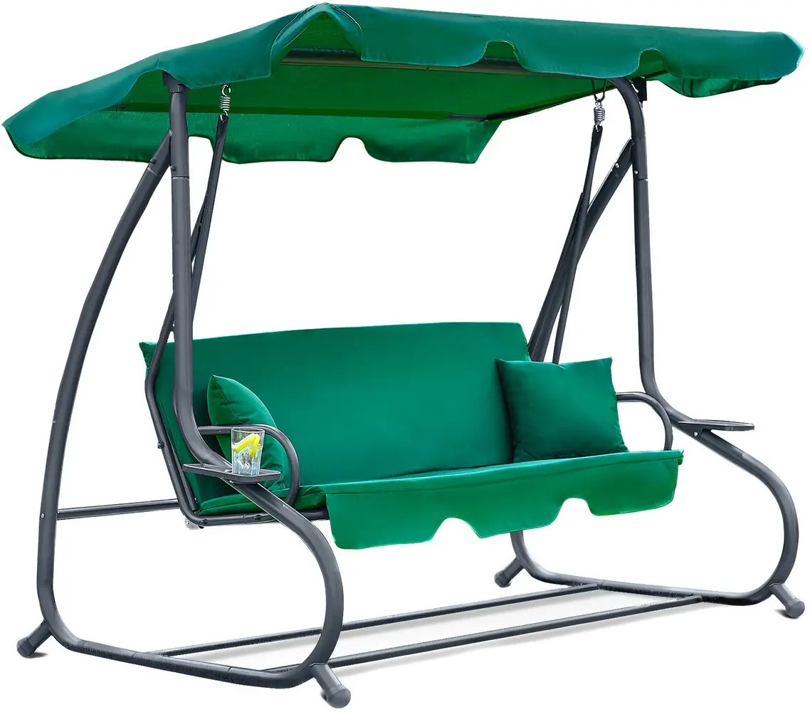 Гойдалка садова King Garden Plus 3-місна Green + 2 подушки