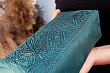 Велика шкіряна косметичка з тисненням Карпати кольору Морської хвилі, фото 7