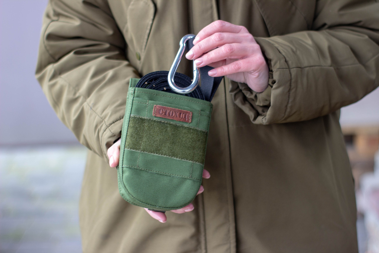 Стропа евакуаційна тактична 4 см х 6 м з підсумком та двома караб. Стохід Олива, фото 1