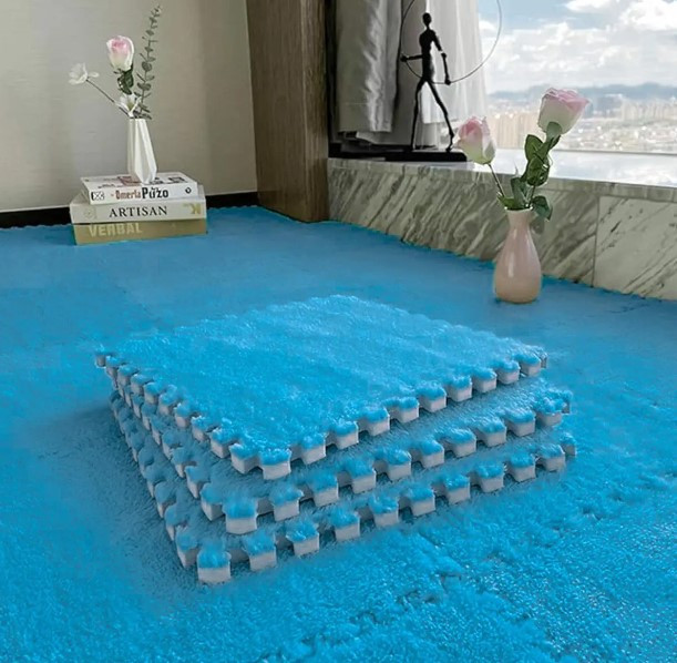 Модульне підлогове покриття м'яка підлога-пазл 60х60х1см плюшевий настил для підлоги блакитний SW-00002091