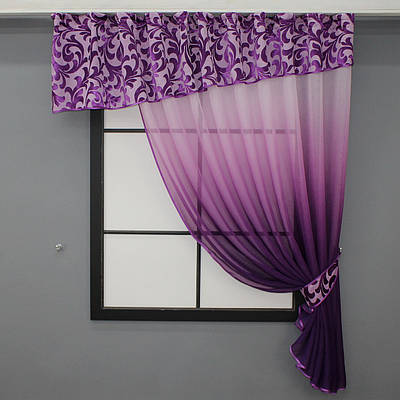 Кухонний комплект (270х170см.) шторка з ламбрекеном. Колір фіолетовий. Код 097к 52-1002
