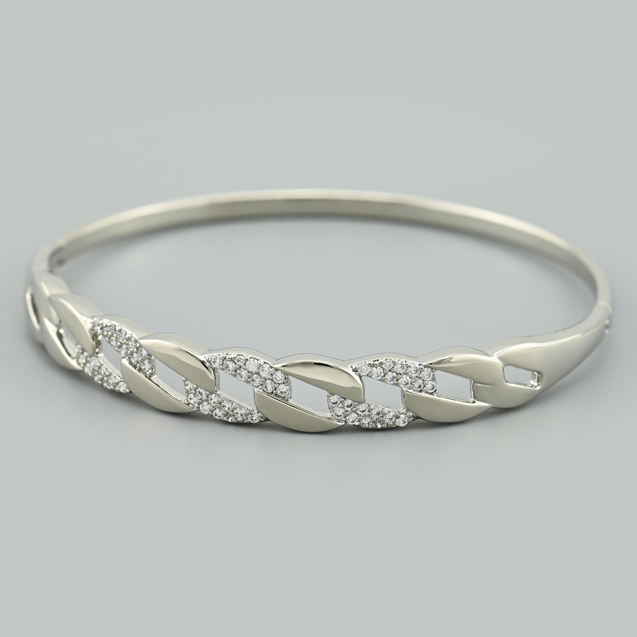 Жорсткий браслет Мірано 45182 ширина 7 мм білі фіаніти позолота Біле Золото довжина 15-18, фото 1