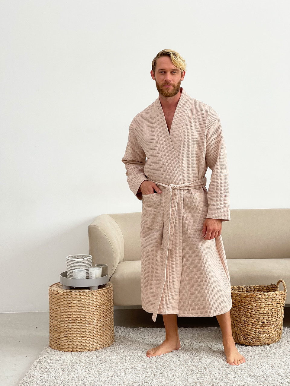 Чоловічий вафельний халат COSY, беж