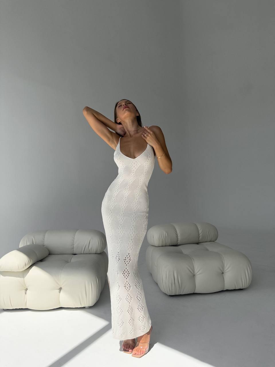 Облягаюча сукня довга з ажурного бавовняного в'язання без рукава (р. 42-46) 77PL5805, фото 1