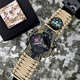 Тактичний багатофункціональний годинник Patriot 005CMGRSU ЗСУ Зелений камуфляж Паракордовий ремінець Khaki + Коробка., фото 2