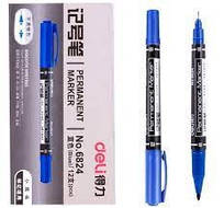 Маркер Deli нестерильний двосторонній для нанесення розмітки та ескізу, товщина пера 0,5 та 1 мм, синій