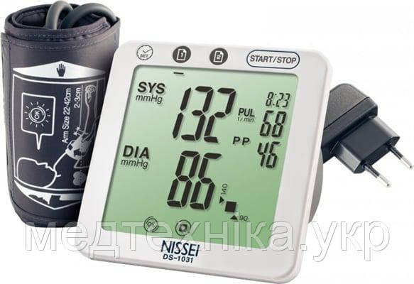 Тонометр автоматичний на плече NISSEI DSK-1031, індикатор аритмії, великий дисплей, каркасний манжет, Японія, фото 1