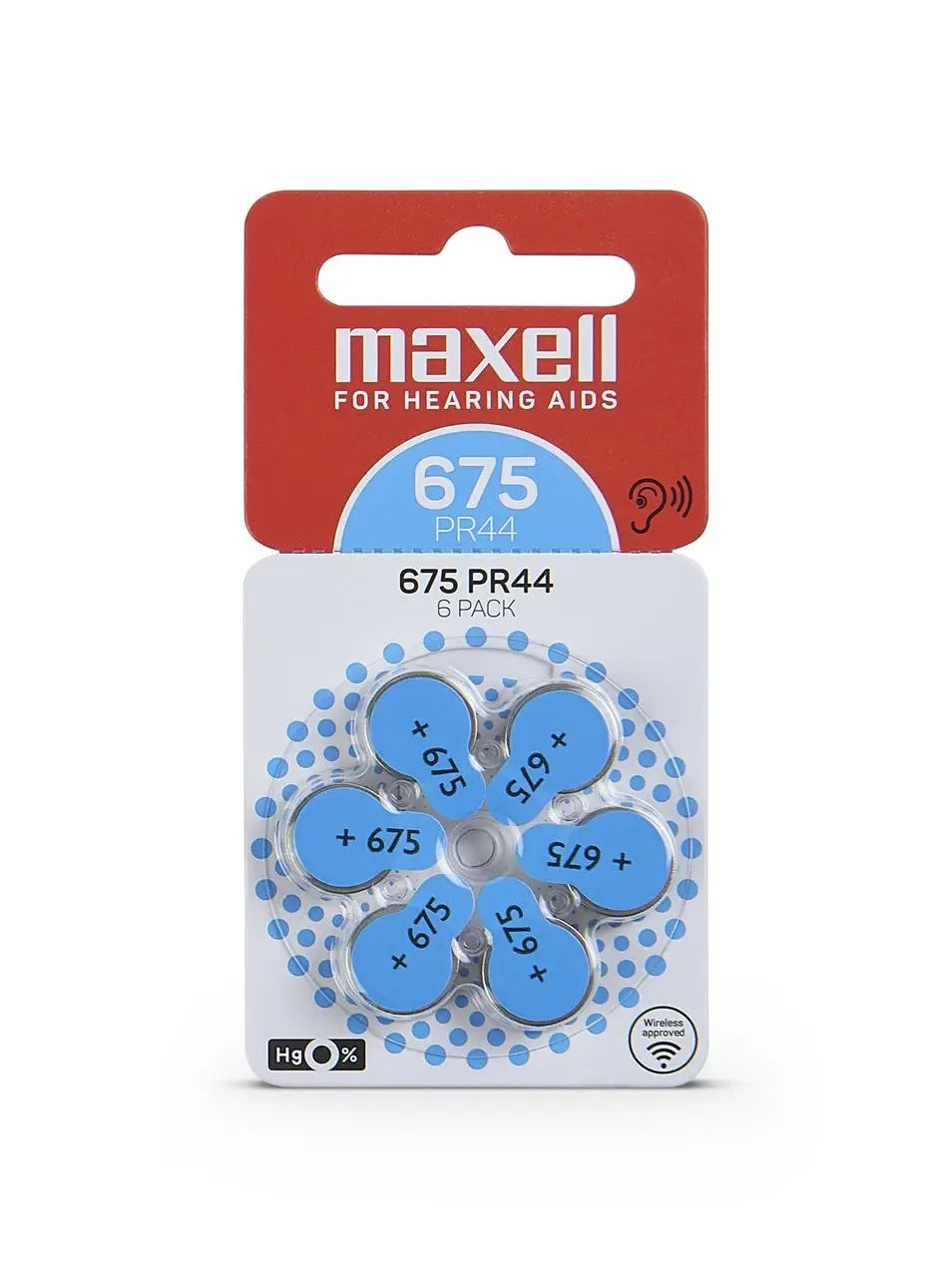 Батарейки Maxell PR44 (675) для слухових апаратів, сині, 6 шт., 1,45 V