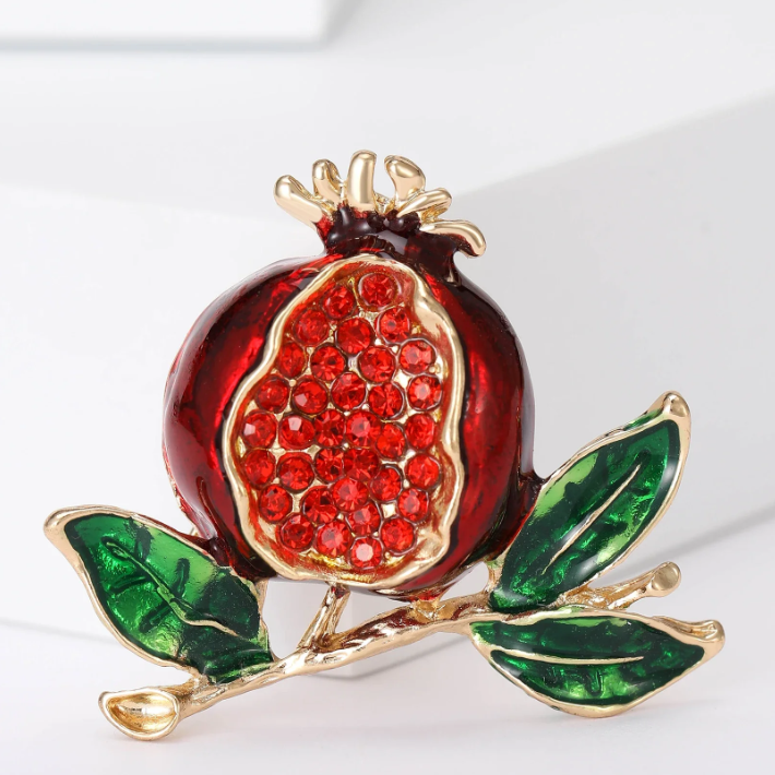 Жіноча яскрава брошка Гілочка Граната, стильна брошка зі стразами (червоний)