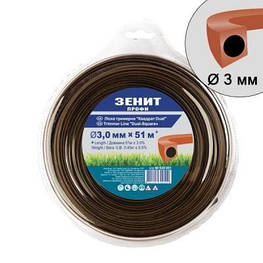 Жилка косильна Зеніт "ПРОФІ" "Квадрат DUAL" 3,0 мм х 51 м (40630051) - оригінал