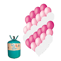 Портативний балон з гелієм + 30 кульок Рожеві фуксія білі