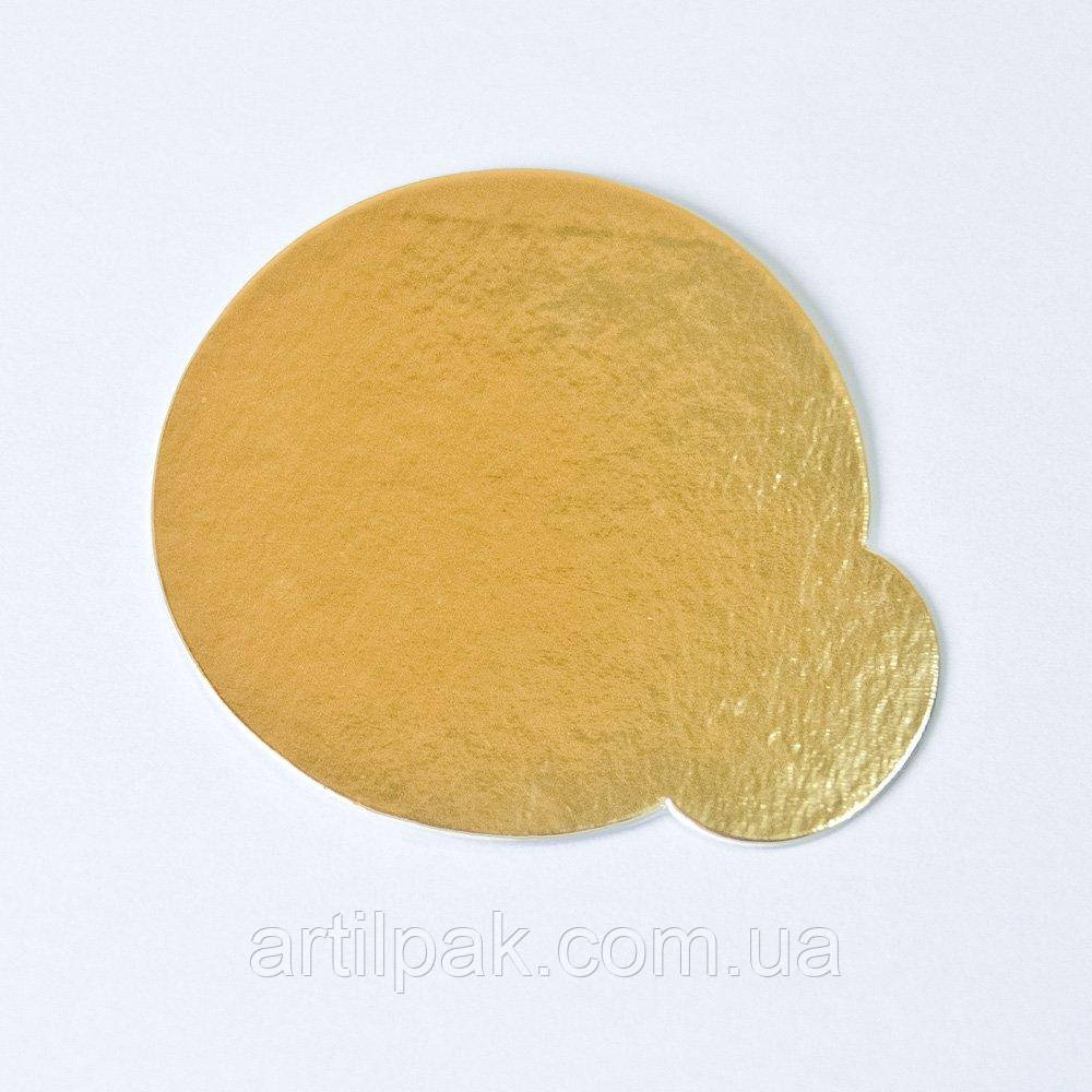 Підложка під торт 0,7 мм д90 з вухом (10мм), золото-срібло, фото 1