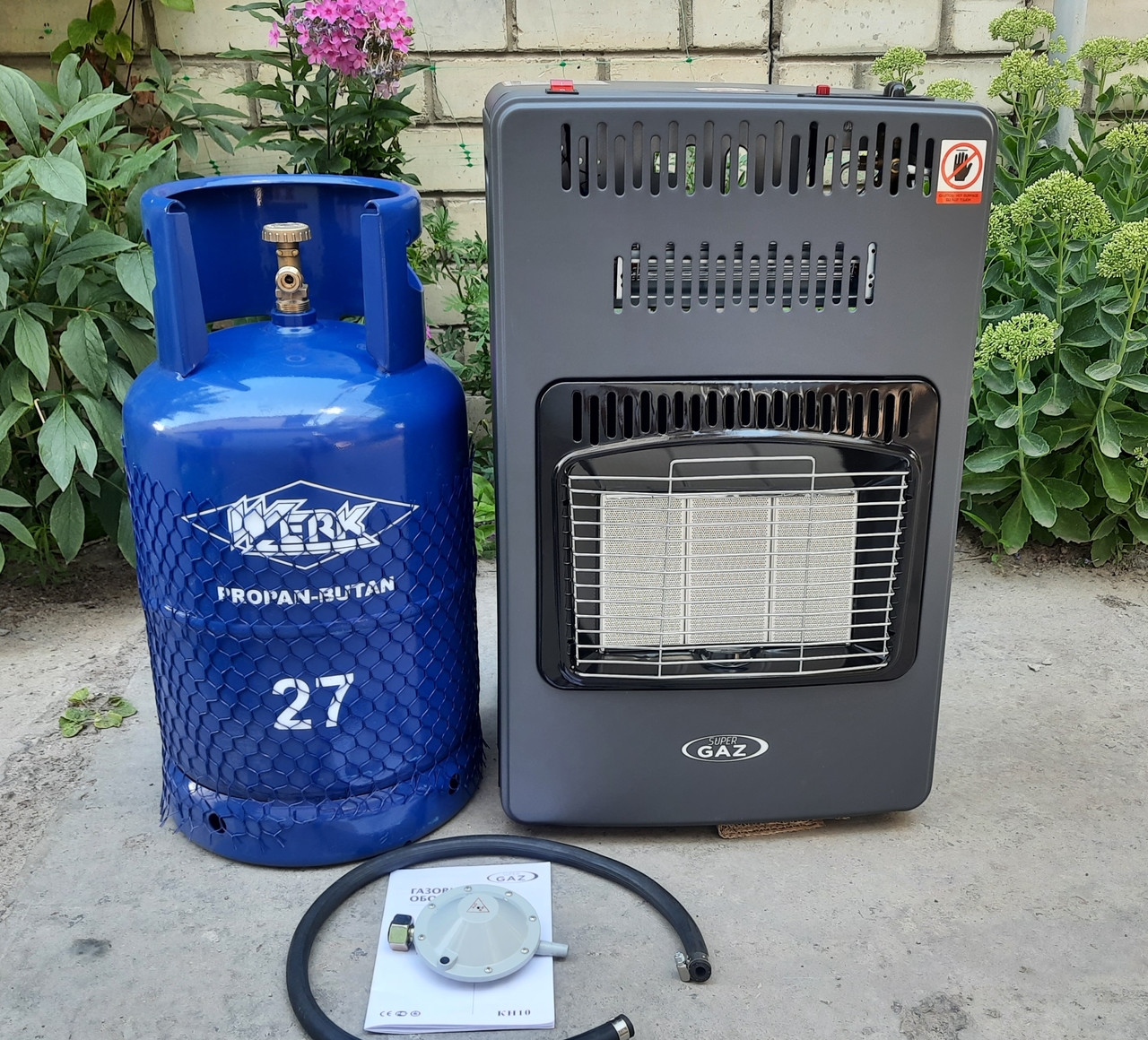 Газовий інфрачервоний обігрівач SUPER GAZ KH10з вентилятором з балоном 27л редуктором та шлангом, фото 1
