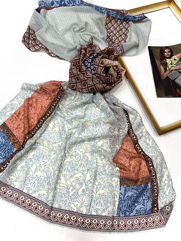 Шарф палантин Наталі візерунок 180*70 см блакитний, фото 1