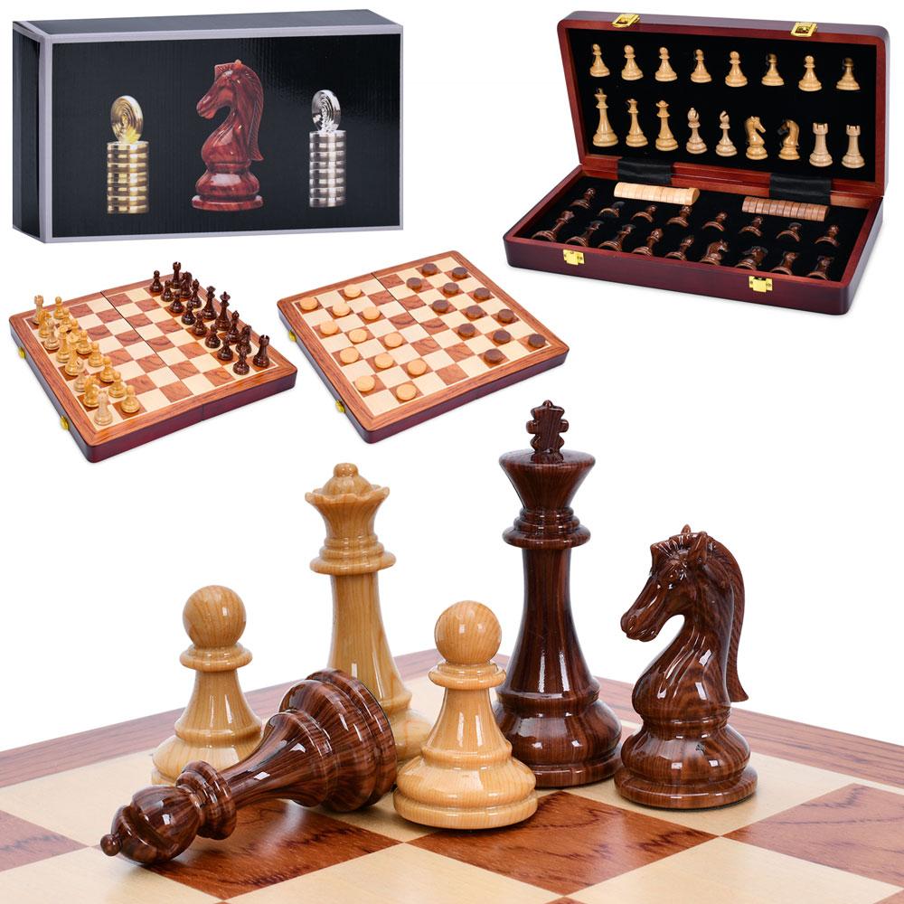 Шахи дерев'яні 2в1 (шахові фігури, шашки, в коробці) TD202363, фото 1