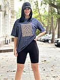 Жіночий літній комплект футболка оверсайз + шорти велосипедчик рубчик | Стильний костюм двійка | Норма та батал, фото 3