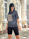 Жіночий літній комплект футболка оверсайз + шорти велосипедчик рубчик | Стильний костюм двійка | Норма та батал, фото 5