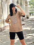 Жіночий літній комплект футболка оверсайз + шорти велосипедчик рубчик | Стильний костюм двійка | Норма та батал, фото 7