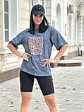 Жіночий літній комплект футболка оверсайз + шорти велосипедчик рубчик | Стильний костюм двійка | Норма та батал, фото 10