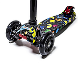 Дитячий триколісний самокат Scale Scooter Maxi до 60 кг + колеса, що світяться (Чорний з цифрами), фото 3