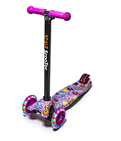 Дитячий самокат Scale Scooter Maxi до 60 кг + колеса, що світяться (Рожевий з цифрами)