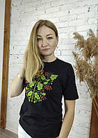 Жіноча футболка чорного кольору вишивка ДУБ КАЛИНА