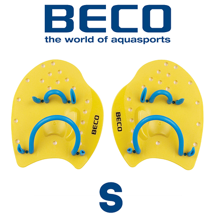 Лопатки для плавання в басейні лопатки на руки гребні BECO 96441 жовтий розмір S 15,5 x 14,5 см, фото 1