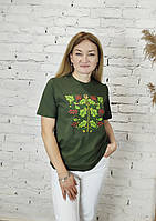 Жіноча футболка кольору хакі вишивка ДУБ КАЛИНА