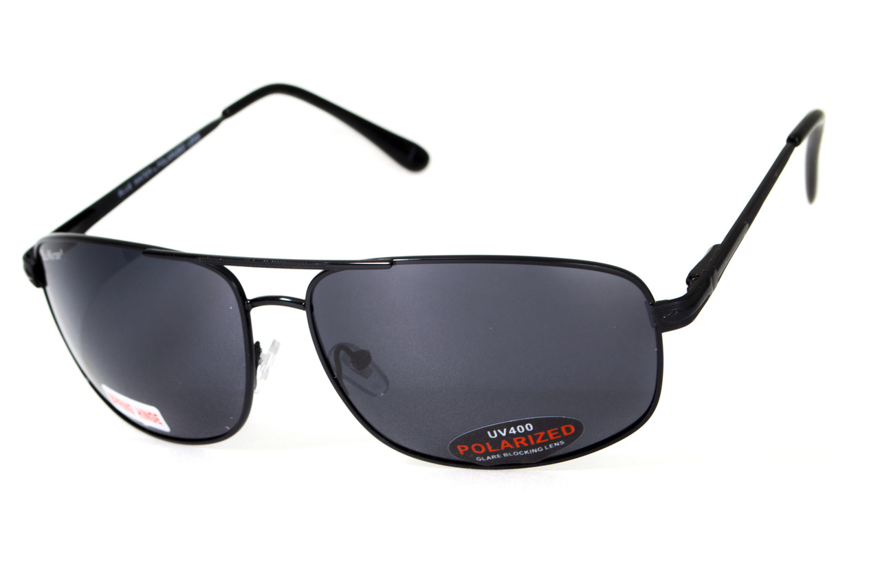 Окуляри поляризаційні BluWater Navigator-2 Polarized (gray), чорні в металевій оправі, фото 1