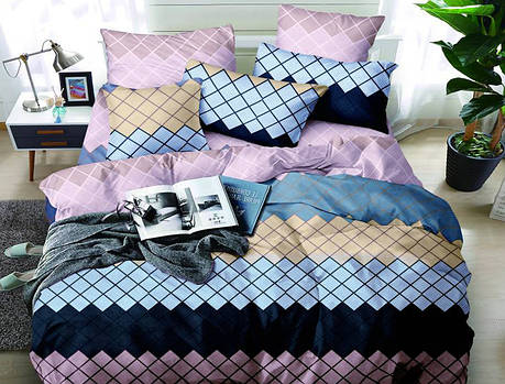 Щільна тканина 220 см для постільної білизни Полісатин 135 геометричний принт ромбики, у рулоні 60 м, фото 1