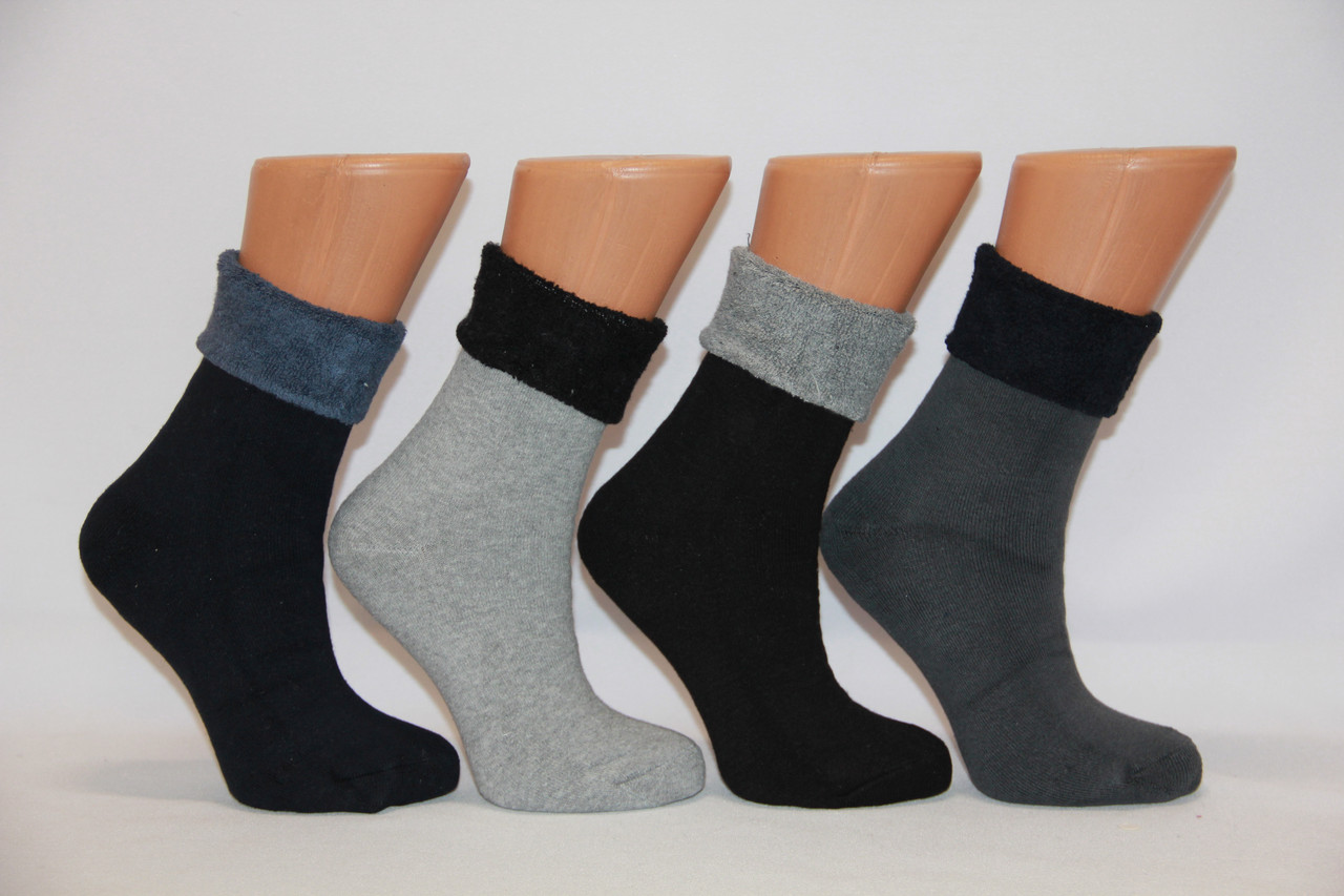 Жіночі шкарпетки махрові з закотом х/б Маржинал 36-40 темні асорті