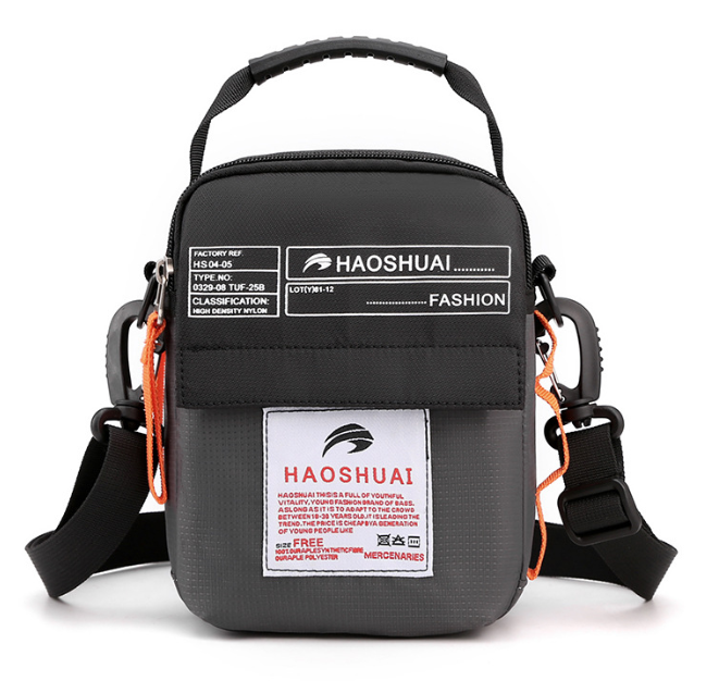 Сумка чоловіча через плече мала Haoshuai чорна помаранчева, фото 1