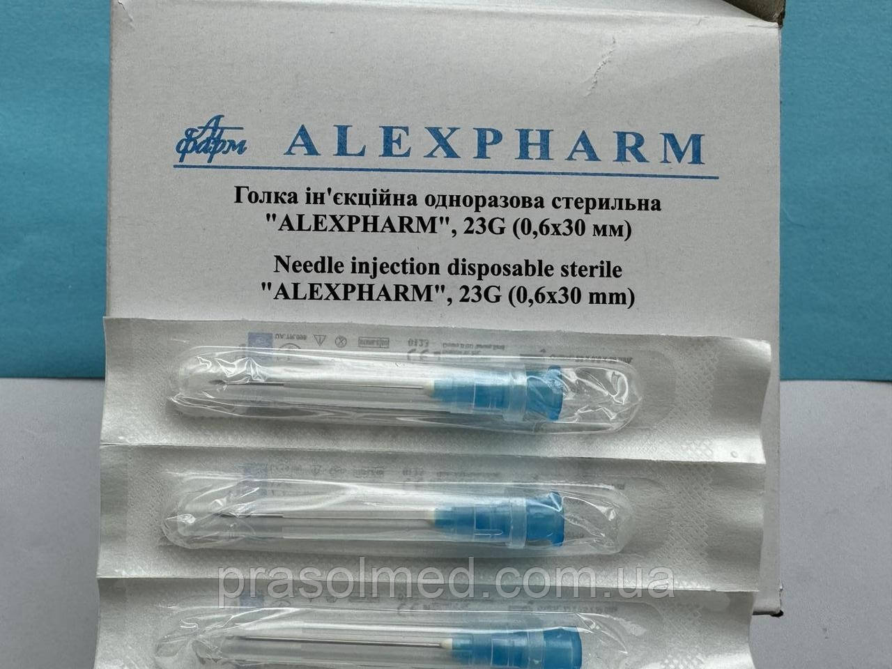 Голка ін'єкційна,одноразова,стерильна G23 (0,6 х 30мм) " Alexpharm " 100шт./уп, фото 1