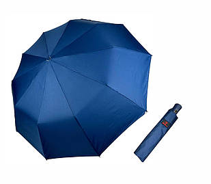 Однотонна жіноча парасолька-напівавтомат синя Bellissimo №533 з 10 спицями, антивітрова система