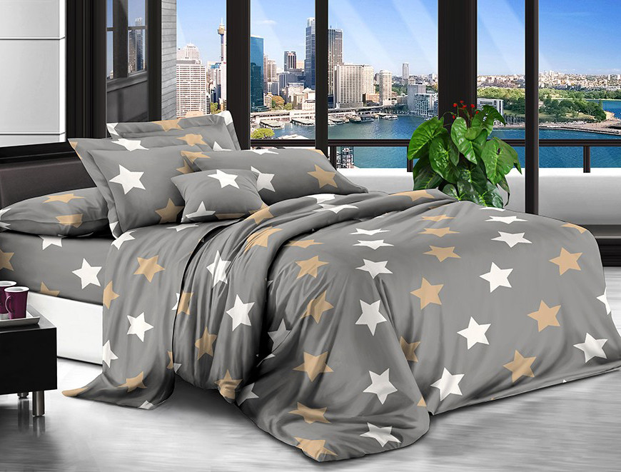 Щільна сіра постільна тканина 220 см Полісатин 135 поліестер із великим принтом зірки, у рулоні 60 м