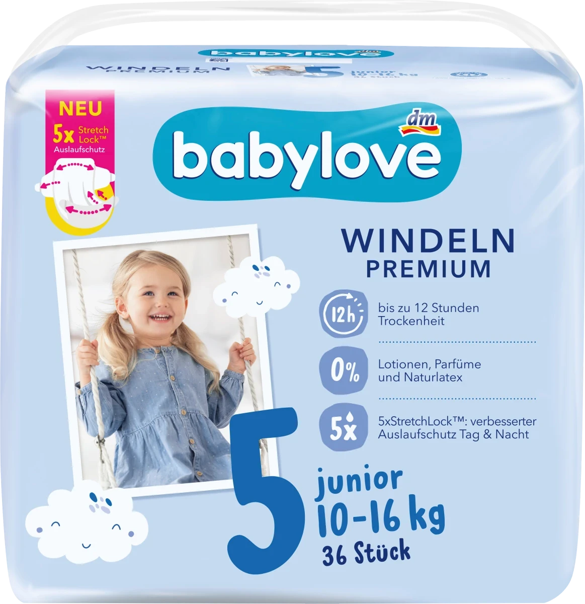 Підгузки преміум-класу Babylove Windeln Premium Junior "5", 10-16 кг, 36 шт