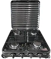 Настільна газова плита Rainberg RB-2227 на 4 конфорки з емальованим покриттям, компактна плита для кухні