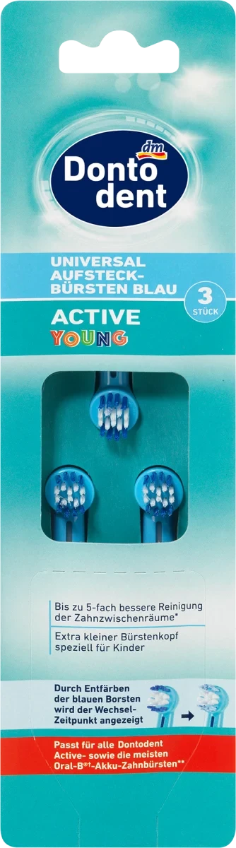 Змінні насадки для електричної зубної щітки Dontodent Active Young (голубая), 3 шт.