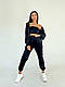 Жіночий стильний базовий спортивний велюровий костюм трійка худі на блискавці топ штани OS, фото 5