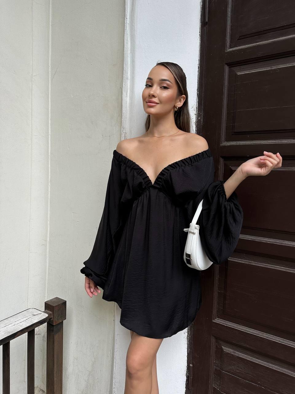 Жіноча романтична легка літня сукня міні сарафан з довгим рукавом ліхтарик 42-46 жниварка з напиленням OS, фото 1