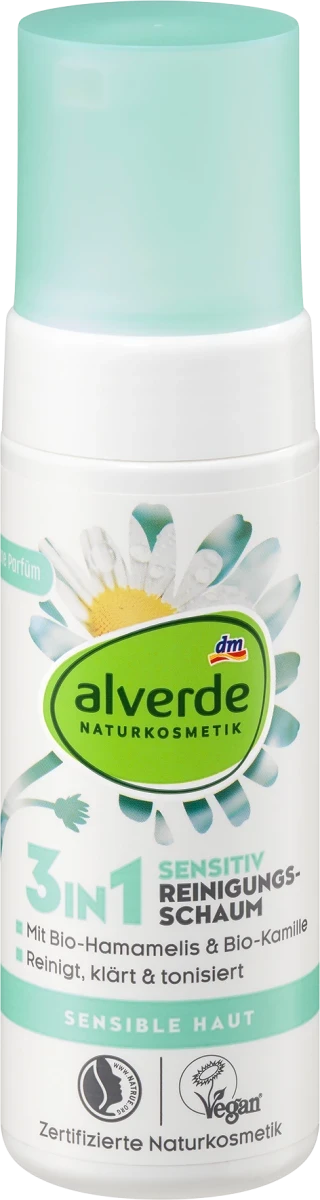 Очищаюча пінка для обличчя alverde NATURKOSMETIK Reinigungsschaum Sensitiv, 150 мл